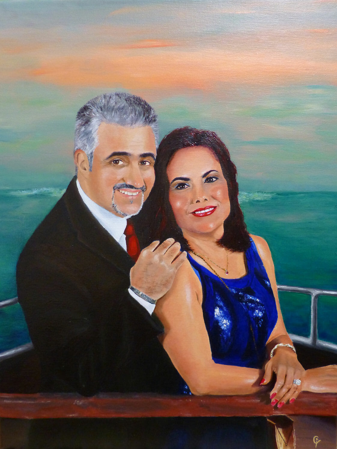 a couple on a boat painting
